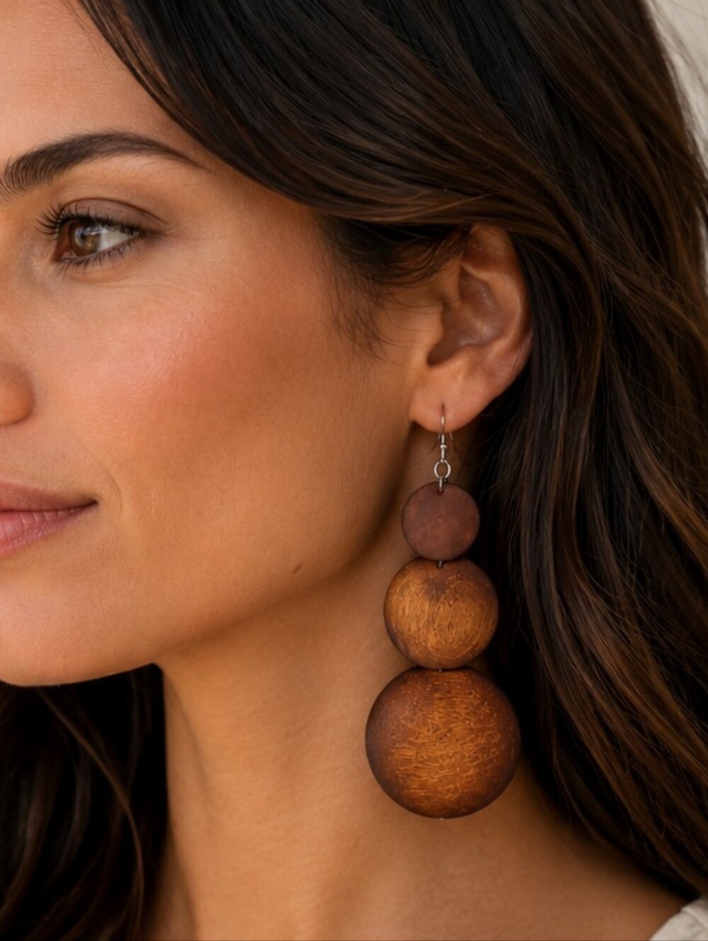 Wooden Circles 3 Tier Dangle Earrings
